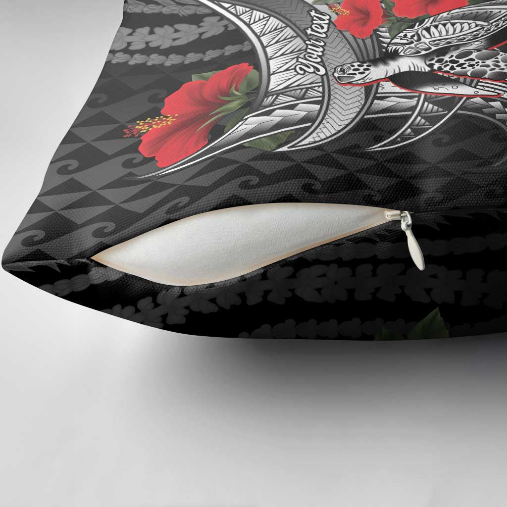 Hawaiian Honu Personalized Pillow Cover Black Tribal Hook Pattern