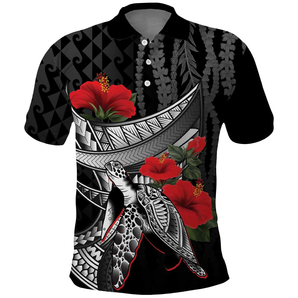 Hawaiian Honu Personalized Polo Shirt Black Tribal Hook Pattern LT9 Black - Polynesian Pride