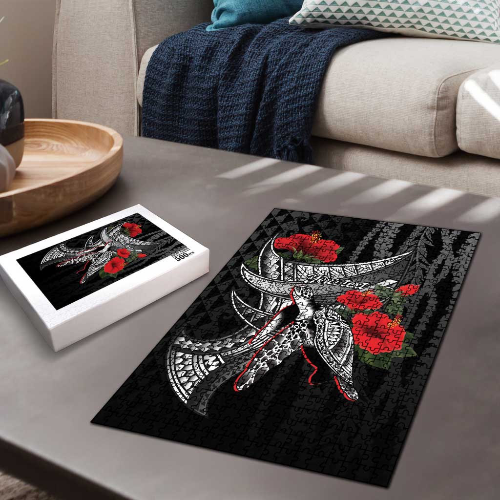 Hawaiian Honu Personalized Puzzle Black Tribal Hook Pattern LT9 - Polynesian Pride