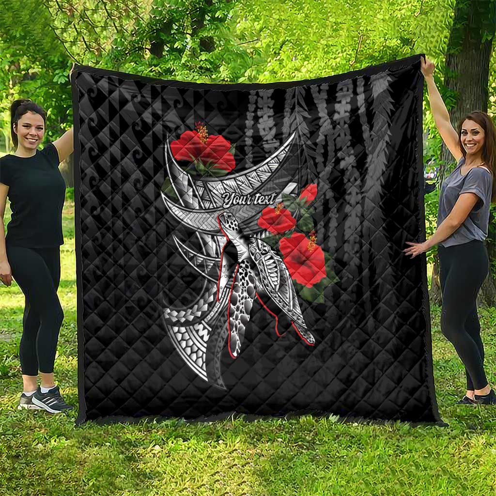 Hawaiian Honu Personalized Quilt Black Tribal Hook Pattern LT9 - Polynesian Pride