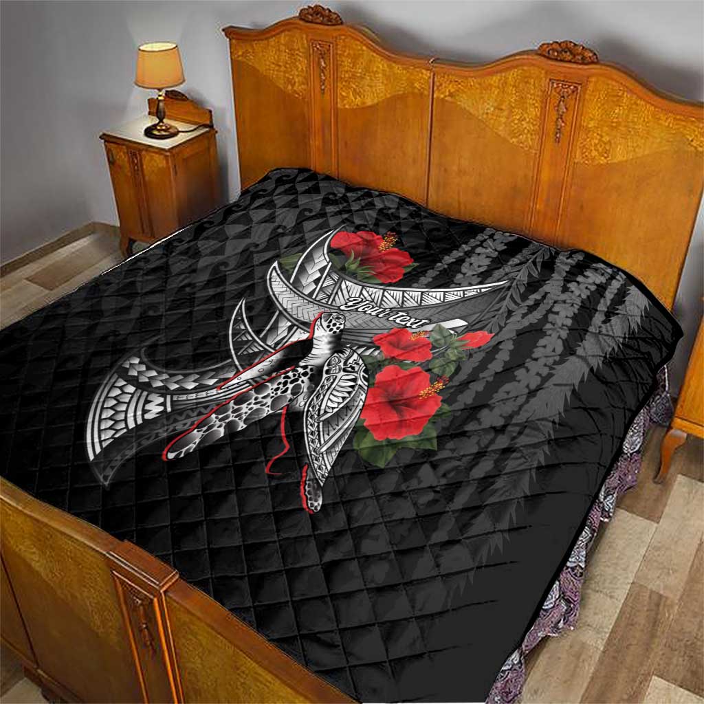 Hawaiian Honu Personalized Quilt Black Tribal Hook Pattern LT9 - Polynesian Pride