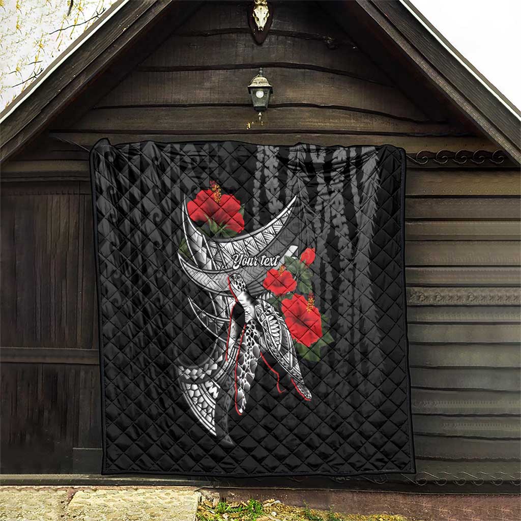Hawaiian Honu Personalized Quilt Black Tribal Hook Pattern LT9 - Polynesian Pride