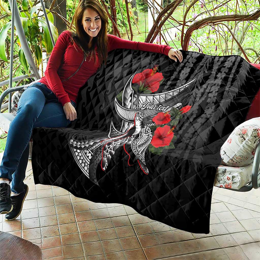 Hawaiian Honu Personalized Quilt Black Tribal Hook Pattern LT9 - Polynesian Pride