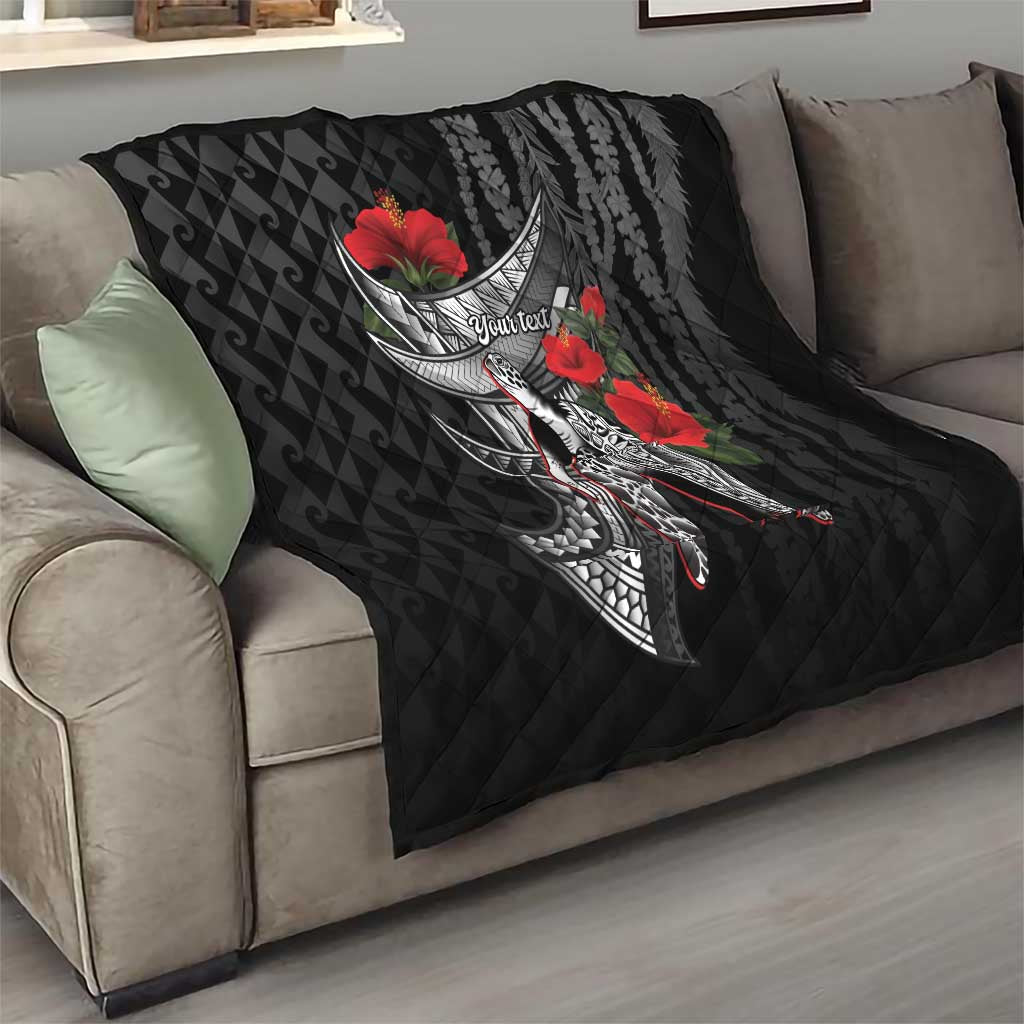 Hawaiian Honu Personalized Quilt Black Tribal Hook Pattern LT9 - Polynesian Pride