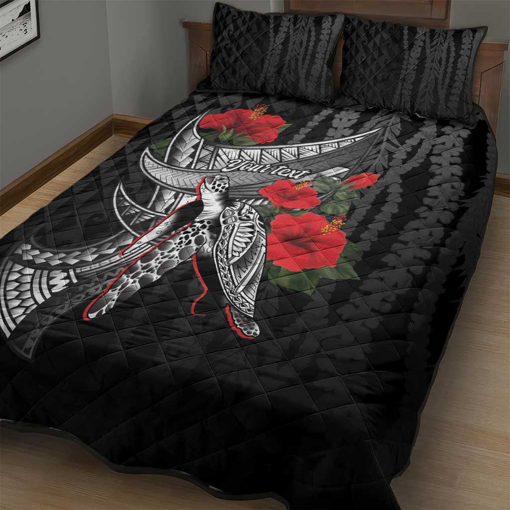 Hawaiian Honu Personalized Quilt Bed Set Black Tribal Hook Pattern LT9 - Polynesian Pride