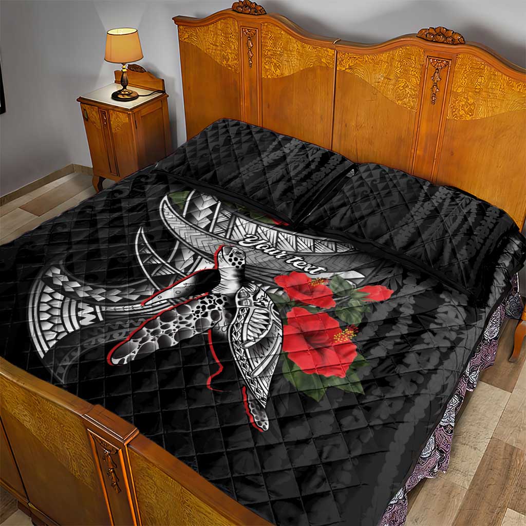 Hawaiian Honu Personalized Quilt Bed Set Black Tribal Hook Pattern LT9 - Polynesian Pride