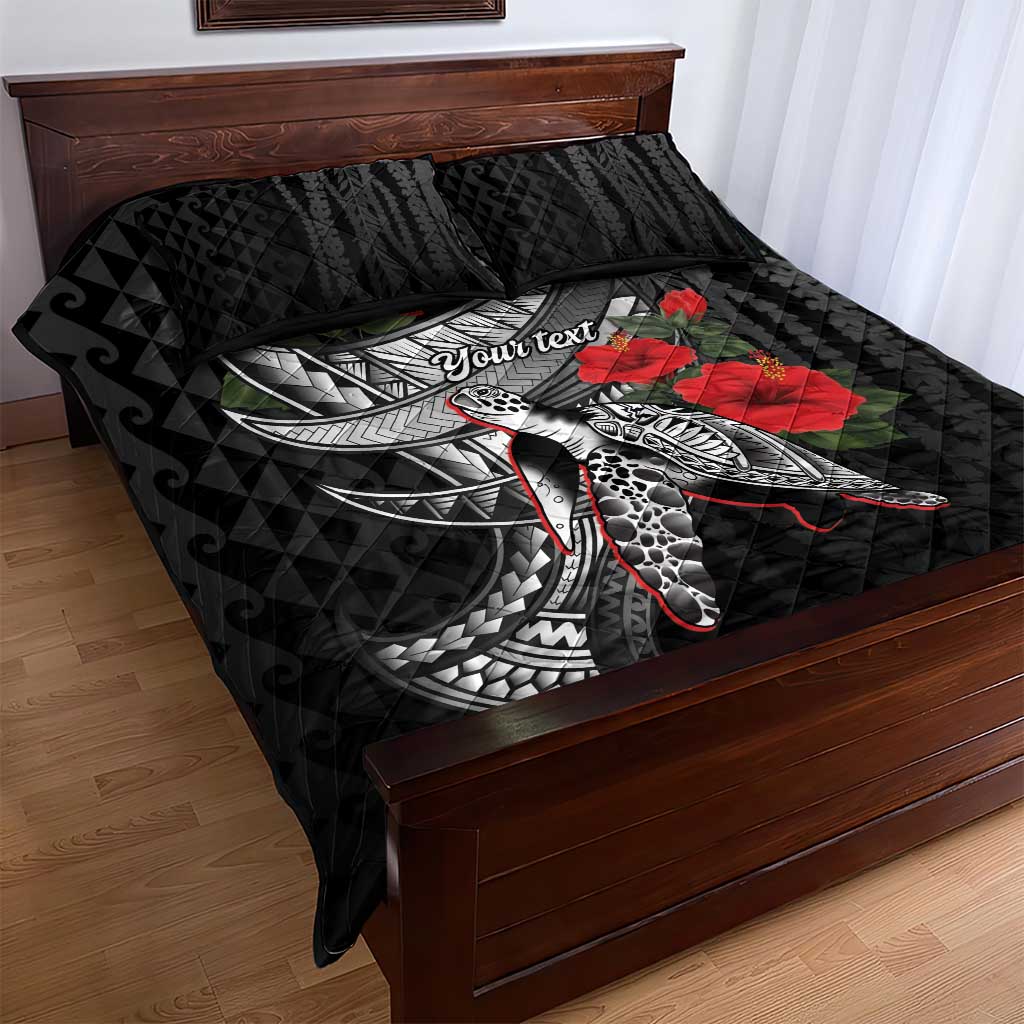 Hawaiian Honu Personalized Quilt Bed Set Black Tribal Hook Pattern LT9 - Polynesian Pride