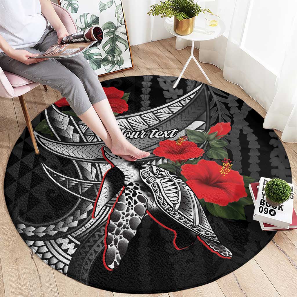 Hawaiian Honu Personalized Round Carpet Black Tribal Hook Pattern LT9 - Polynesian Pride