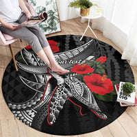 Hawaiian Honu Personalized Round Carpet Black Tribal Hook Pattern LT9 - Polynesian Pride