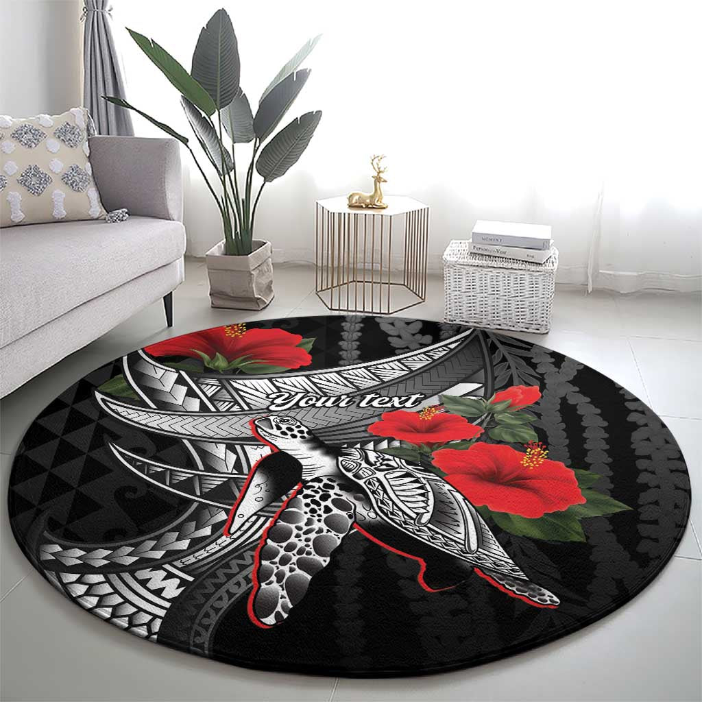 Hawaiian Honu Personalized Round Carpet Black Tribal Hook Pattern LT9 - Polynesian Pride