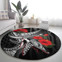 Hawaiian Honu Personalized Round Carpet Black Tribal Hook Pattern LT9 - Polynesian Pride