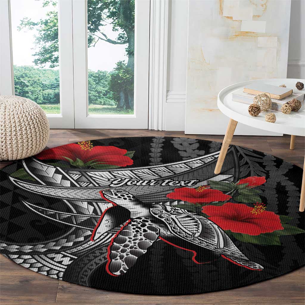 Hawaiian Honu Personalized Round Carpet Black Tribal Hook Pattern LT9 - Polynesian Pride