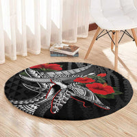Hawaiian Honu Personalized Round Carpet Black Tribal Hook Pattern LT9 - Polynesian Pride