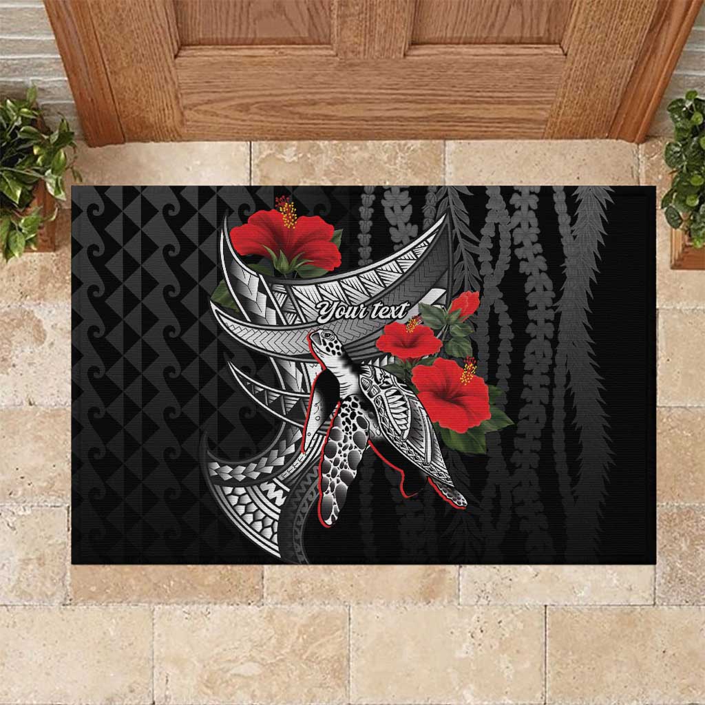Hawaiian Honu Personalized Rubber Doormat Black Tribal Hook Pattern LT9 Black - Polynesian Pride