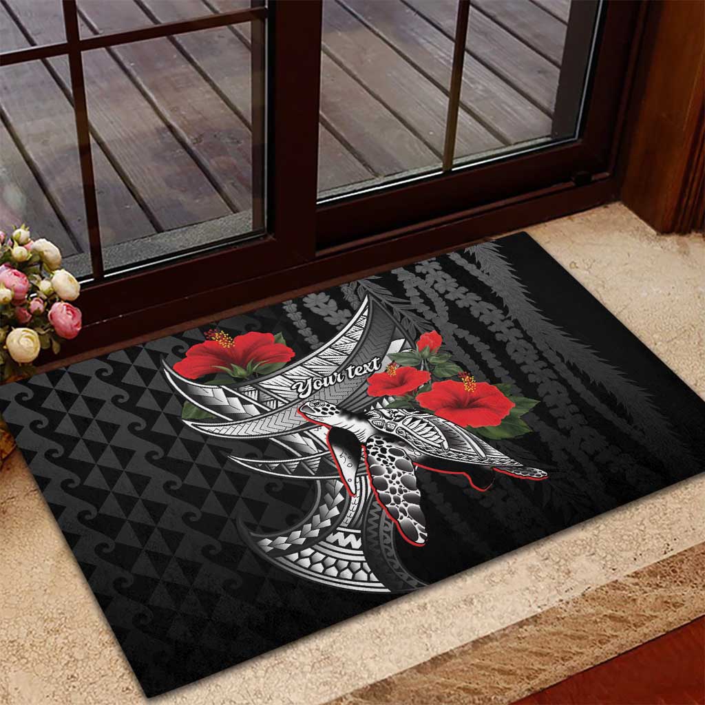 Hawaiian Honu Personalized Rubber Doormat Black Tribal Hook Pattern LT9 - Polynesian Pride