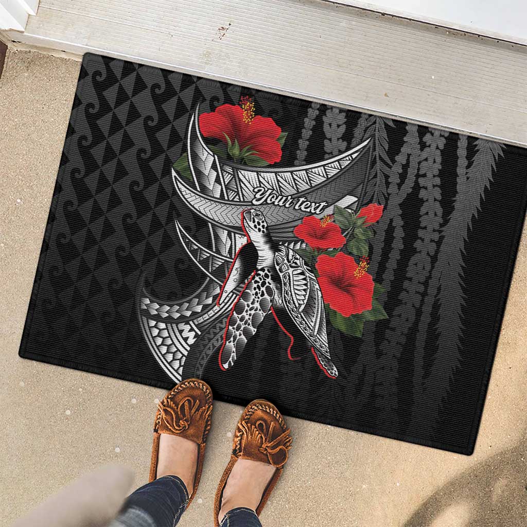 Hawaiian Honu Personalized Rubber Doormat Black Tribal Hook Pattern LT9 - Polynesian Pride