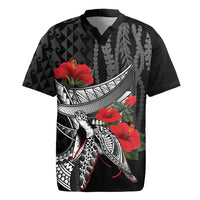 Hawaiian Honu Personalized Rugby Jersey Black Tribal Hook Pattern LT9 Black - Polynesian Pride