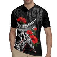 Hawaiian Honu Personalized Rugby Jersey Black Tribal Hook Pattern LT9 - Polynesian Pride
