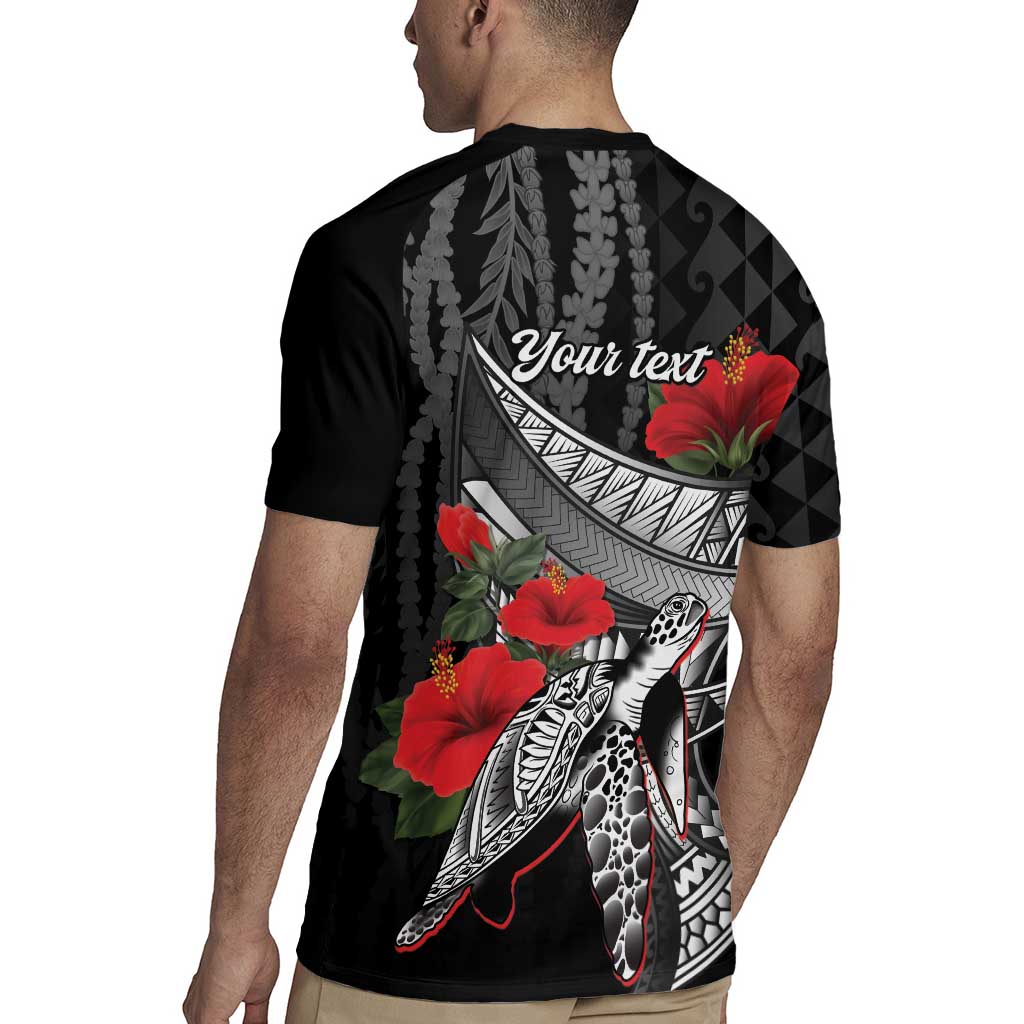 Hawaiian Honu Personalized Rugby Jersey Black Tribal Hook Pattern LT9 - Polynesian Pride