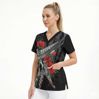 Hawaiian Honu Personalized Scrub Top Black Tribal Hook Pattern LT9 - Polynesian Pride