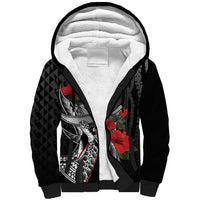 Hawaiian Honu Personalized Sherpa Hoodie Black Tribal Hook Pattern LT9 Unisex Black - Polynesian Pride