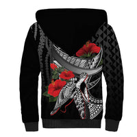 Hawaiian Honu Personalized Sherpa Hoodie Black Tribal Hook Pattern LT9 - Polynesian Pride