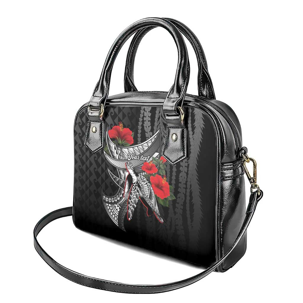 Hawaiian Honu Personalized Shoulder Handbag Black Tribal Hook Pattern LT9 - Polynesian Pride