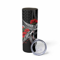 Hawaiian Honu Personalized Skinny Tumbler Black Tribal Hook Pattern LT9 - Polynesian Pride