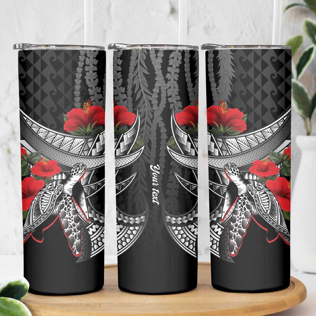 Hawaiian Honu Personalized Skinny Tumbler Black Tribal Hook Pattern LT9 - Polynesian Pride