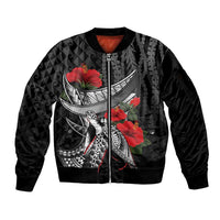 Hawaiian Honu Personalized Sleeve Zip Bomber Jacket Black Tribal Hook Pattern