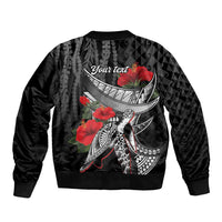 Hawaiian Honu Personalized Sleeve Zip Bomber Jacket Black Tribal Hook Pattern