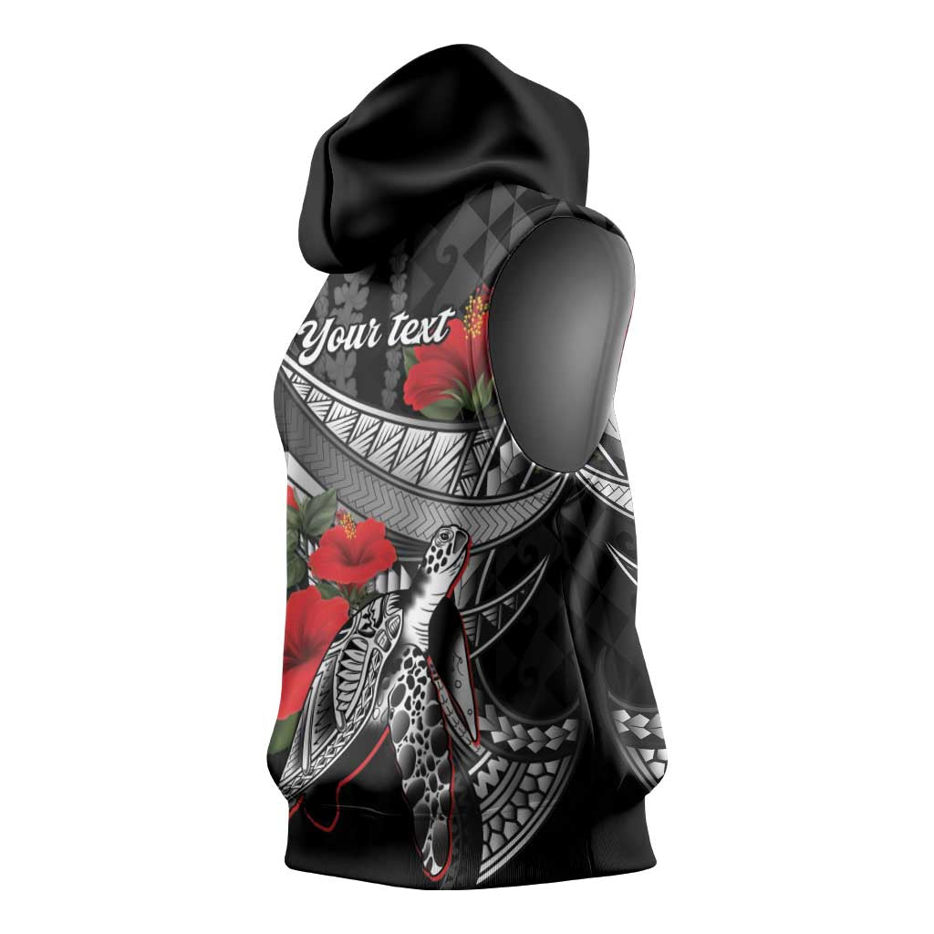 Hawaiian Honu Personalized Sleeveless Hoodie Black Tribal Hook Pattern LT9 - Polynesian Pride