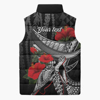 Hawaiian Honu Personalized Sleeveless Puffer Jacket Black Tribal Hook Pattern LT9 - Polynesian Pride