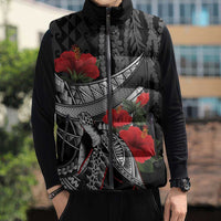 Hawaiian Honu Personalized Sleeveless Puffer Jacket Black Tribal Hook Pattern LT9 - Polynesian Pride