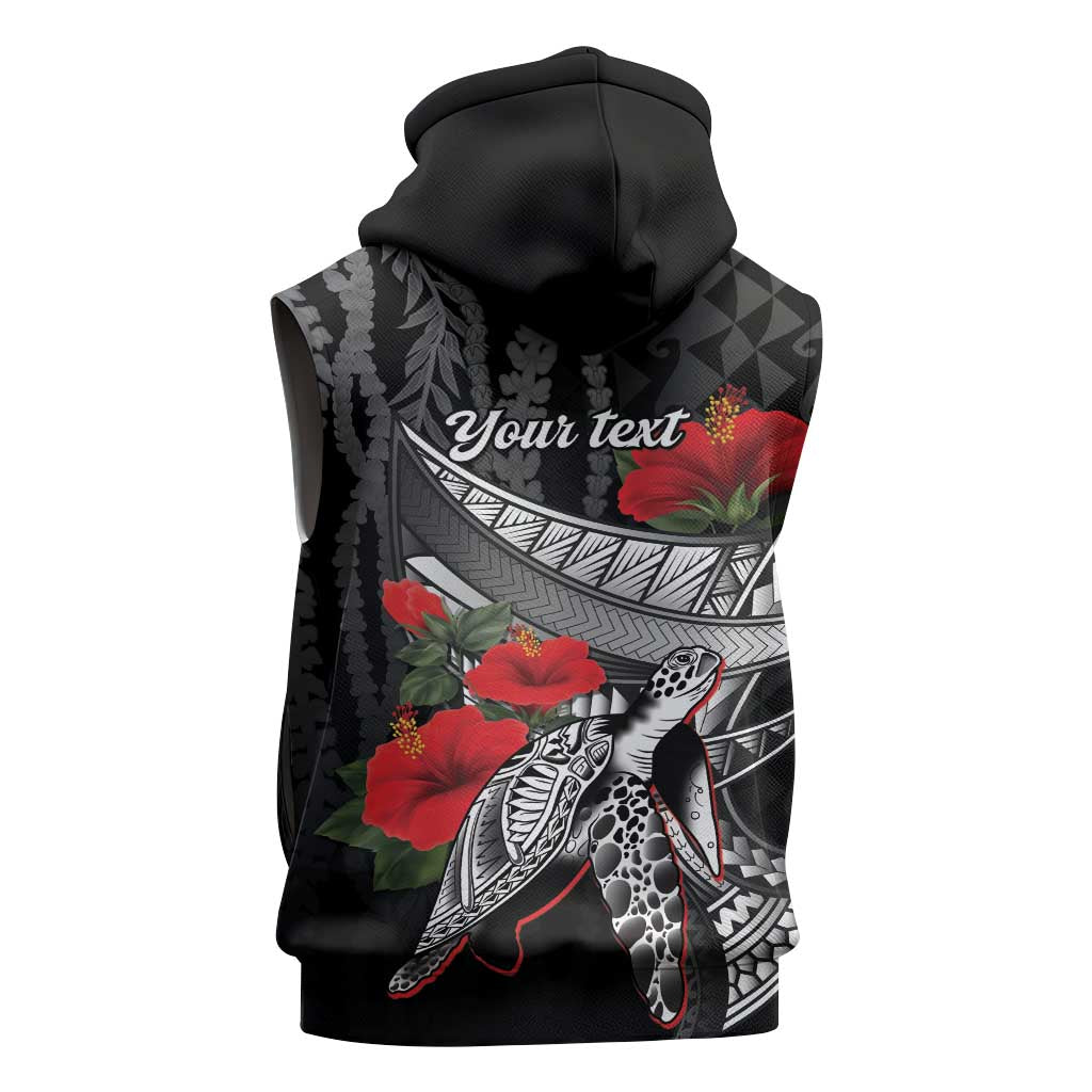 Hawaiian Honu Personalized Sleeveless Zip Hoodie Black Tribal Hook Pattern LT9 - Polynesian Pride