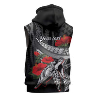 Hawaiian Honu Personalized Sleeveless Zip Hoodie Black Tribal Hook Pattern LT9 - Polynesian Pride