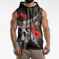 Hawaiian Honu Personalized Sleeveless Zip Hoodie Black Tribal Hook Pattern LT9 - Polynesian Pride