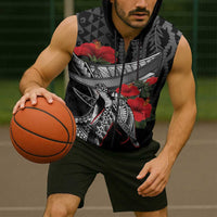 Hawaiian Honu Personalized Sleeveless Zip Hoodie Black Tribal Hook Pattern LT9 - Polynesian Pride