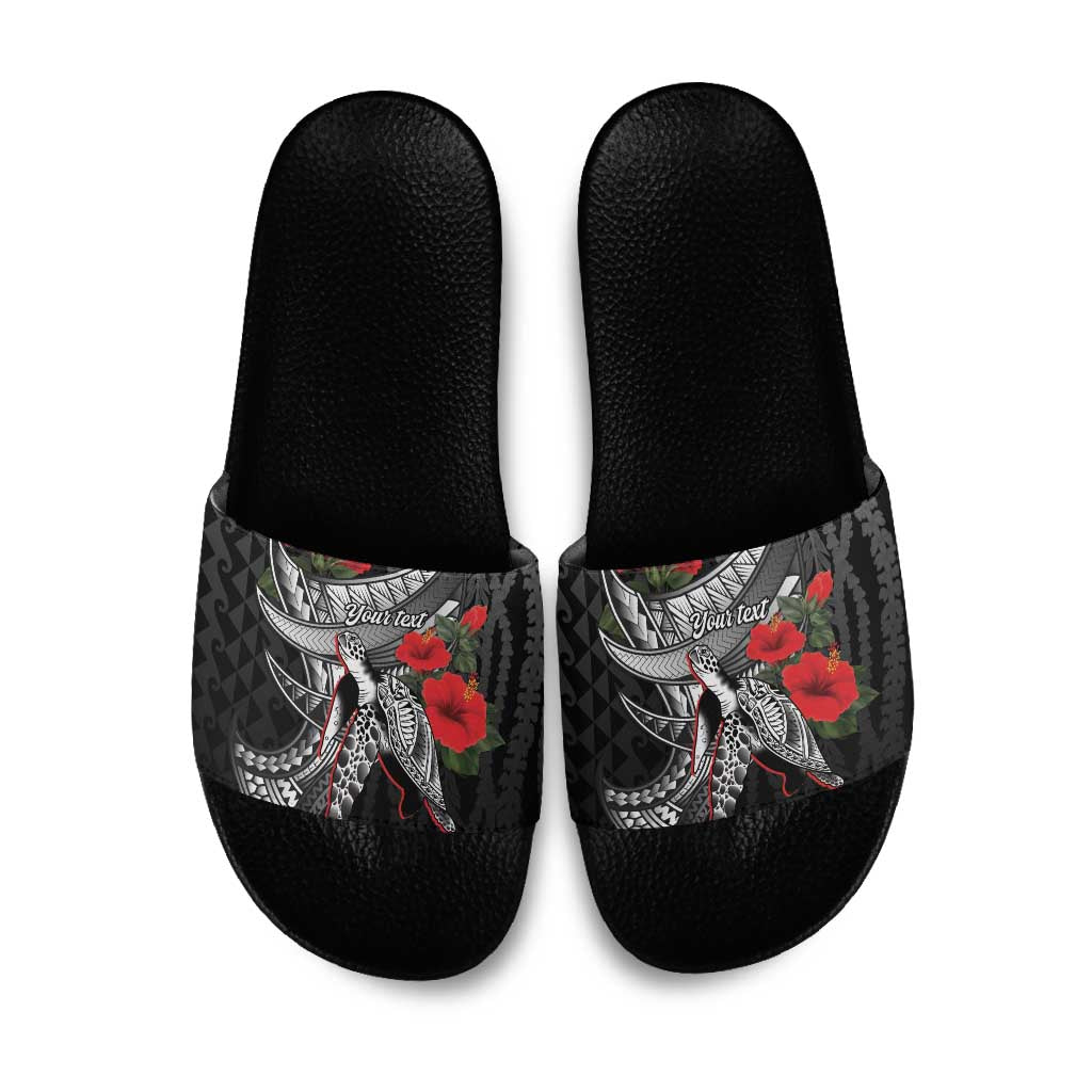 Hawaiian Honu Personalized Slide Sandals Black Tribal Hook Pattern LT9 Black - Polynesian Pride