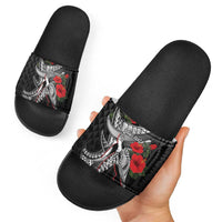 Hawaiian Honu Personalized Slide Sandals Black Tribal Hook Pattern LT9 - Polynesian Pride