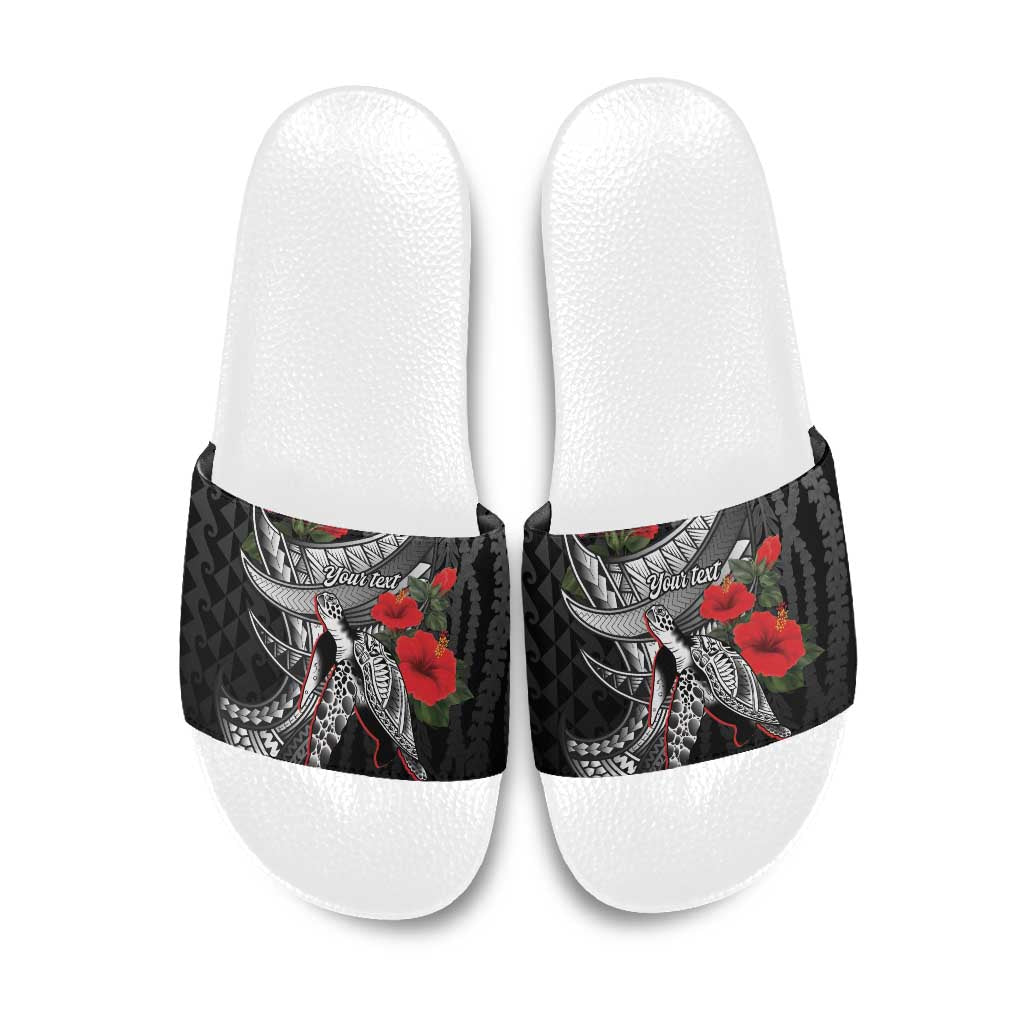 Hawaiian Honu Personalized Slide Sandals Black Tribal Hook Pattern LT9 Black - Polynesian Pride