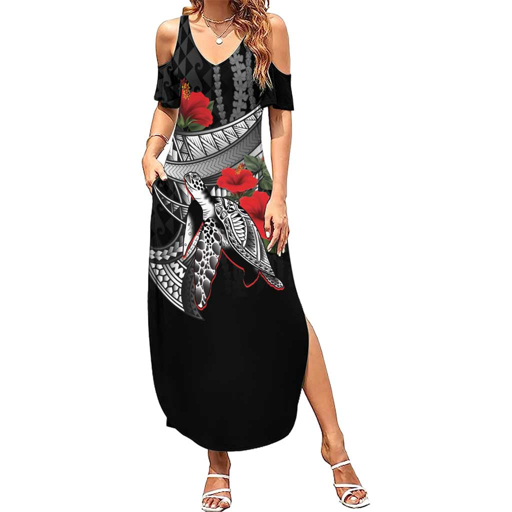 Hawaiian Honu Personalized Summer Maxi Dress Black Tribal Hook Pattern