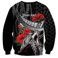 Hawaiian Honu Personalized Sweatshirt Black Tribal Hook Pattern LT9 - Polynesian Pride