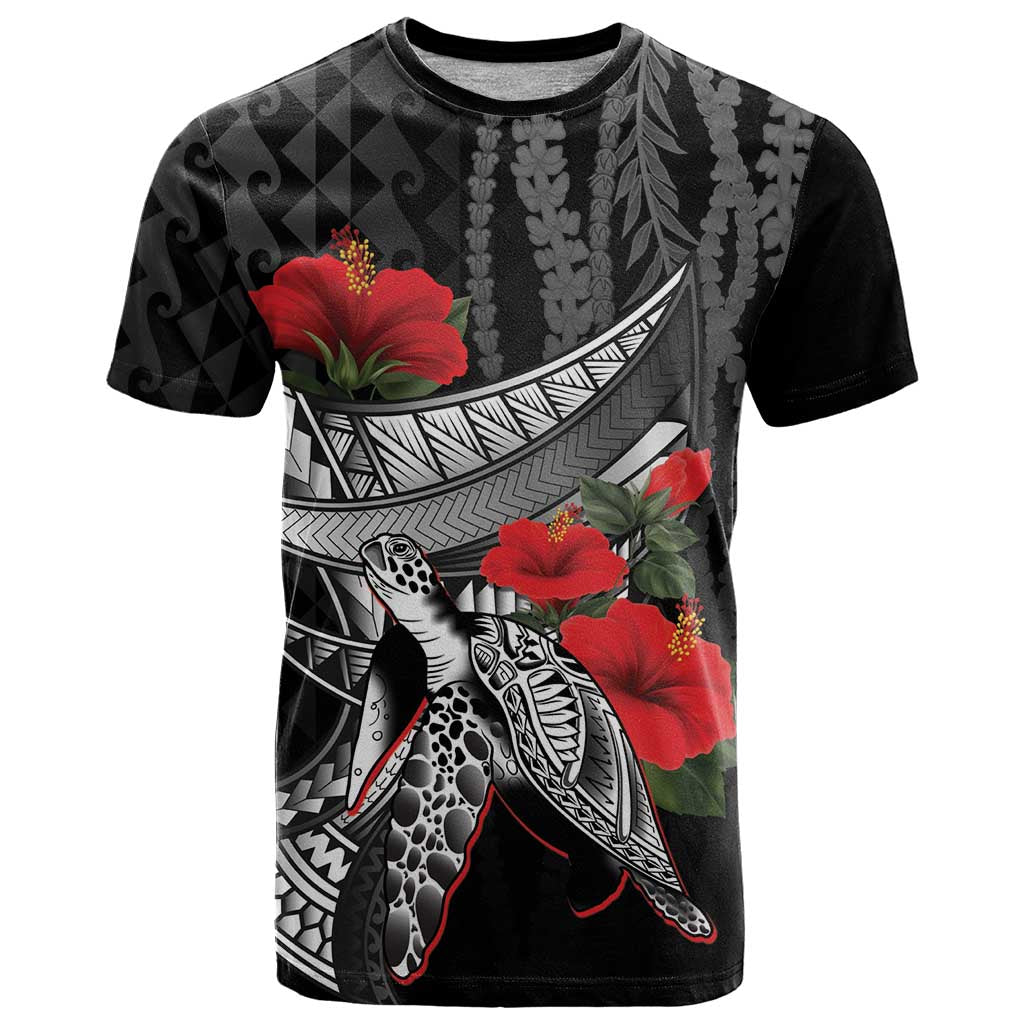 Hawaiian Honu Personalized T Shirt Black Tribal Hook Pattern LT9 Black - Polynesian Pride