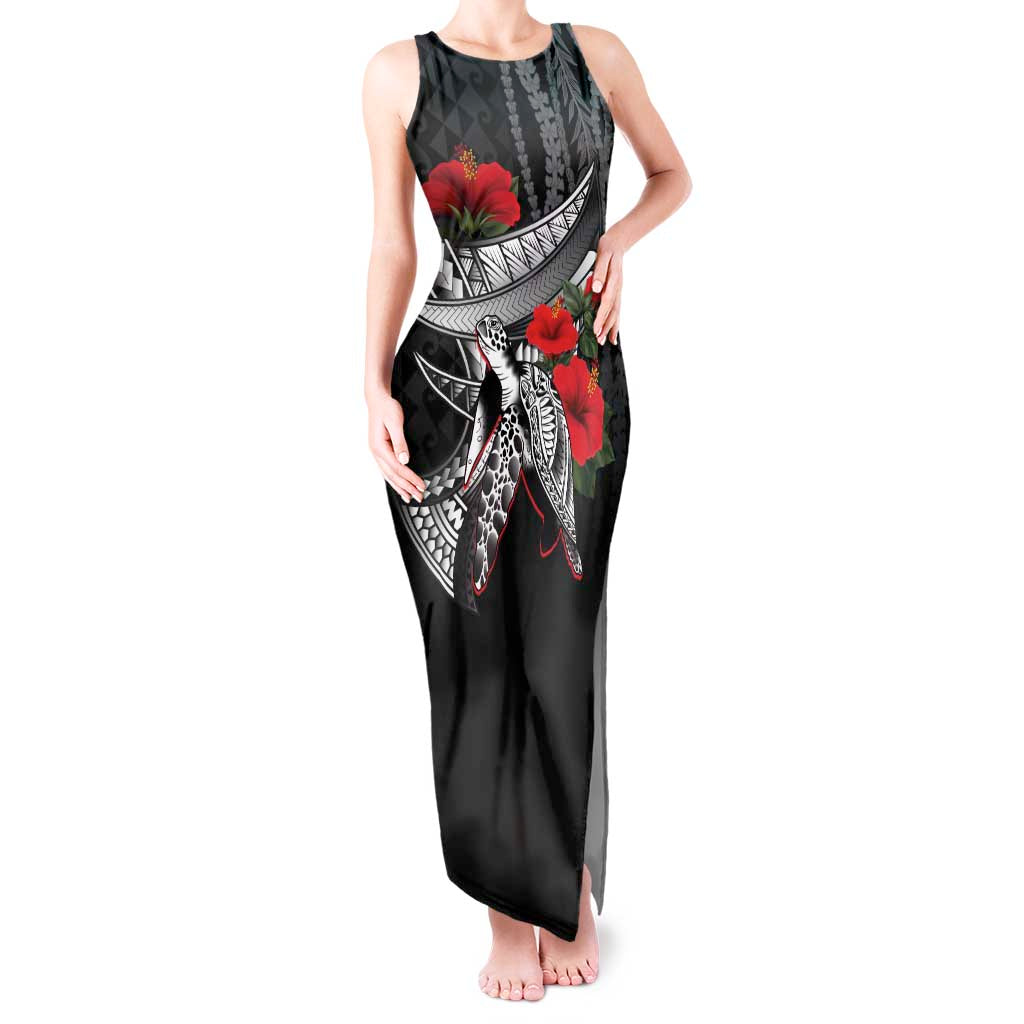 Hawaiian Honu Personalized Tank Maxi Dress Black Tribal Hook Pattern LT9 Women Black - Polynesian Pride