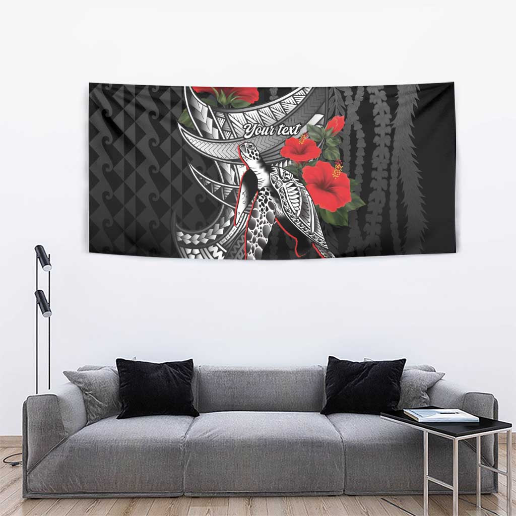Hawaiian Honu Personalized Tapestry Black Tribal Hook Pattern LT9 - Polynesian Pride