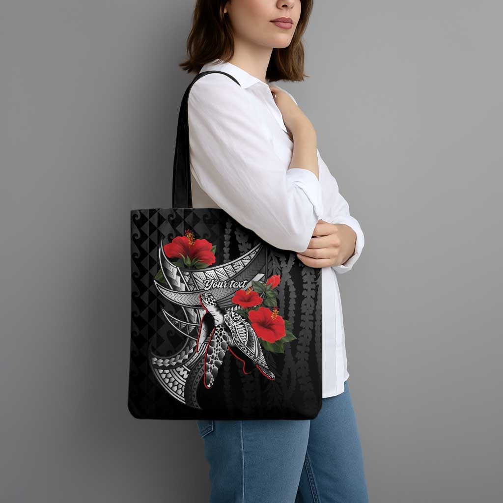 Hawaiian Honu Personalized Tote Bag Black Tribal Hook Pattern LT9 - Polynesian Pride