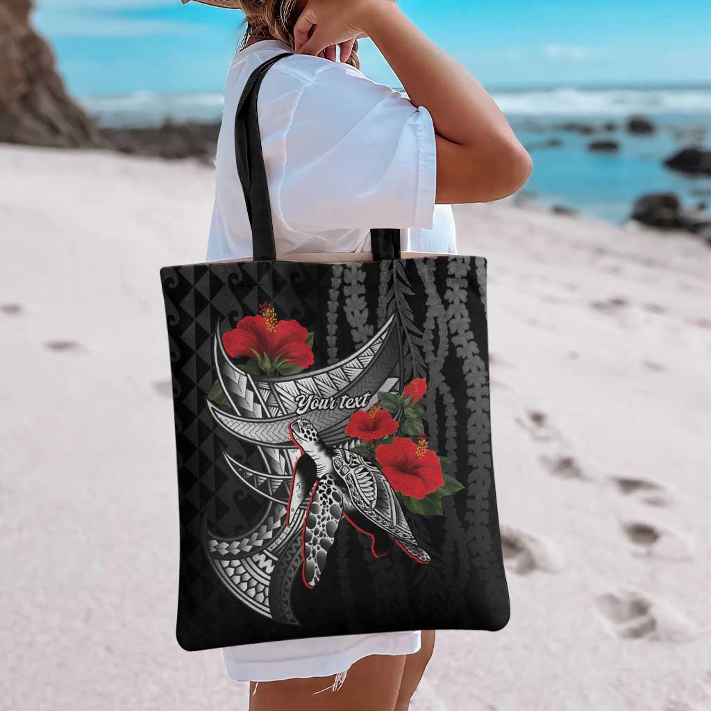 Hawaiian Honu Personalized Tote Bag Black Tribal Hook Pattern LT9 - Polynesian Pride