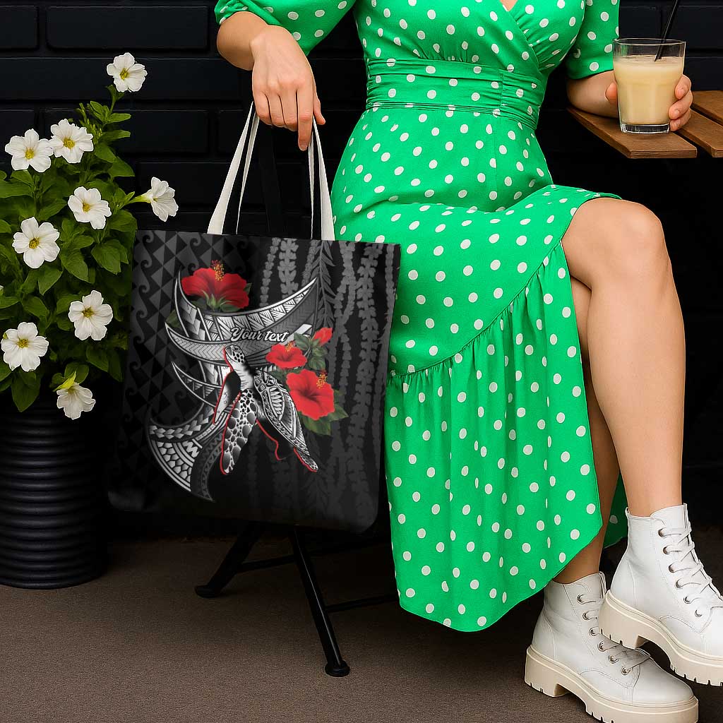 Hawaiian Honu Personalized Tote Bag Black Tribal Hook Pattern LT9 - Polynesian Pride