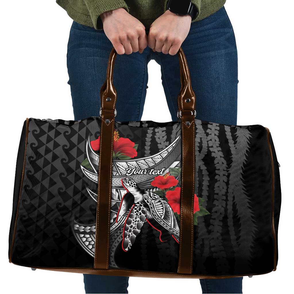 Hawaiian Honu Personalized Travel Bag Black Tribal Hook Pattern LT9 Black - Polynesian Pride